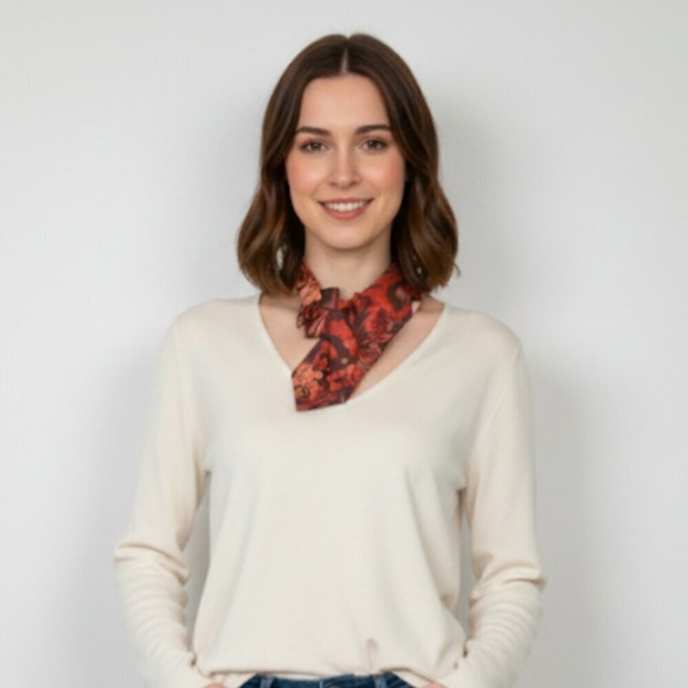NWT Ogsplosh Women's Silk Ascot Scarf Abstract Print Burnt Orange Short